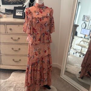 Cinq à Sept Peach Floral Maxi Dress